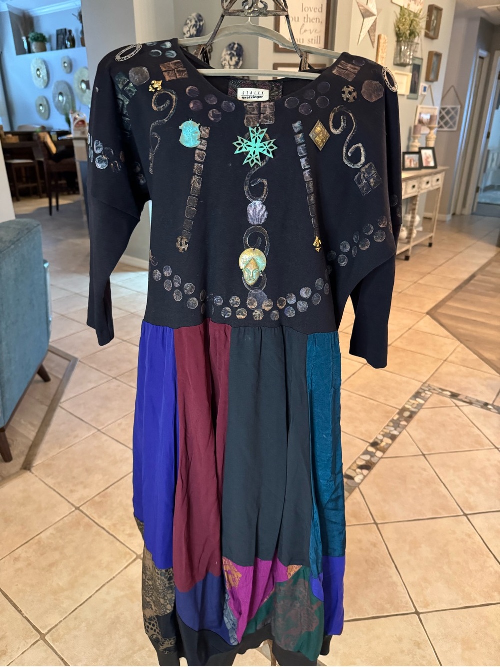 VTG Staley Gretzinger Wearable Art large Maxi Dress Mixed Media Boho Avant Garde